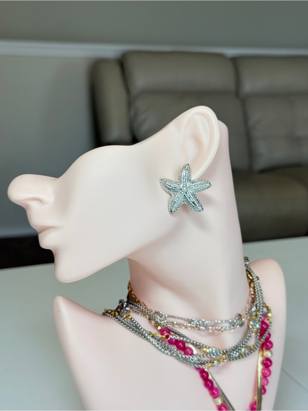 Silver Starfish Pearl Accent Stud Earrings - Women Jewelry